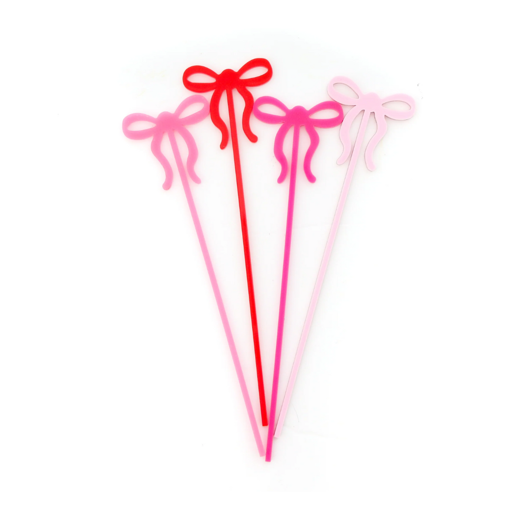 Red and Pink Bow Acrylic Drink Stirrers - Ellie and Piper