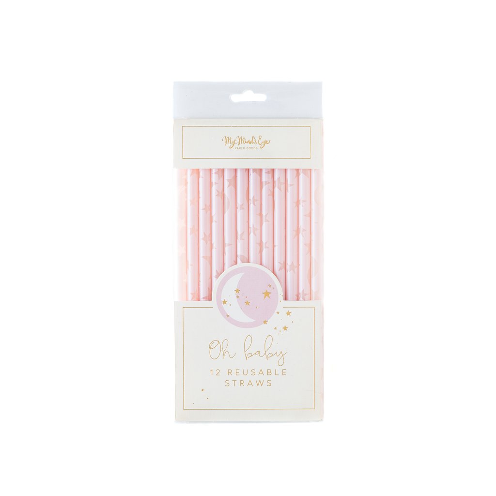Pink with Moon and Stars Reusable Straws - Ellie and Piper