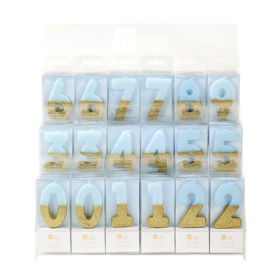 Blue and Gold Glitter Number Candle (Sold Individually) - Ellie and Piper