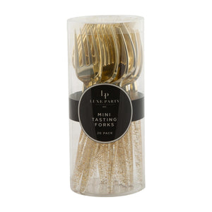 Gold Glitter Plastic Mini Forks (Cutlery) - Ellie and Piper