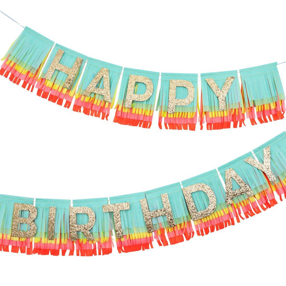 Rainbow Happy Birthday Fringe Garland - Ellie and Piper