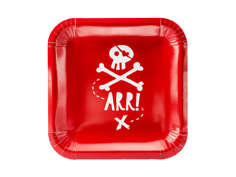 Red Pirates Party Square Paper Plates - Ellie and Piper