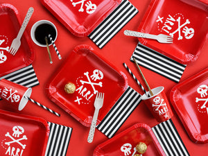 Red Pirates Party Square Paper Plates - Ellie and Piper