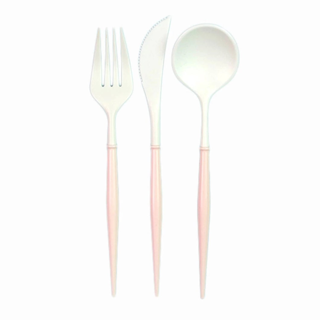 White And Blush Pink 24pc Assorted Cutlery Set - Ellie and Piper