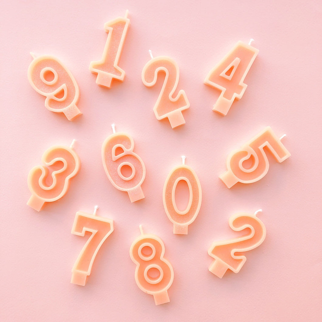 Peach Glitter Number Candles - Ellie and Piper