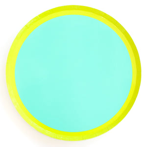 Color Blocked Large Paper Plates - Lime Green/Turquoise - Ellie and Piper