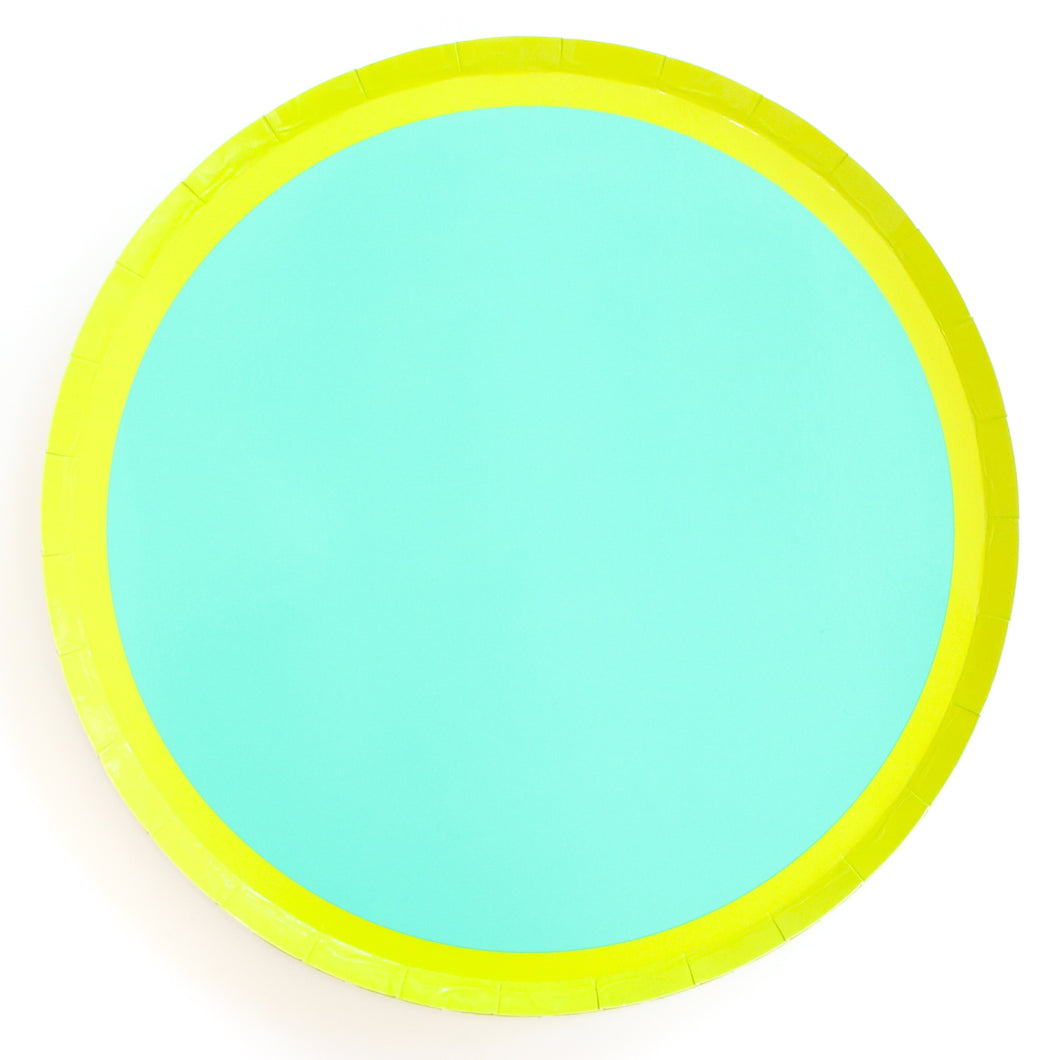 Color Blocked Large Paper Plates - Lime Green/Turquoise - Ellie and Piper