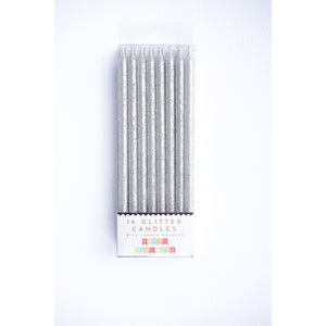 Tall Solid Silver Glitter Candles - Ellie and Piper